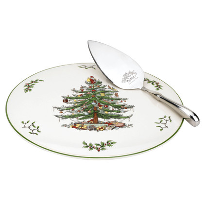 Spode Christmas Tree Serveware Cake Plate & Server Set 11.5 Inch