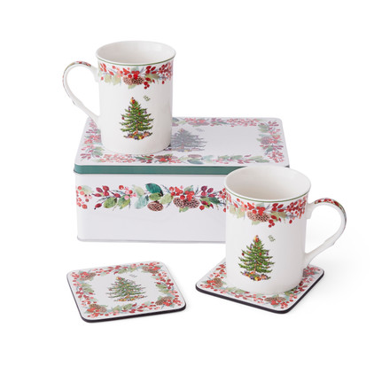 Spode Christmas Tree Annual 2023 5 Piece Mug Tin & Coaster Set