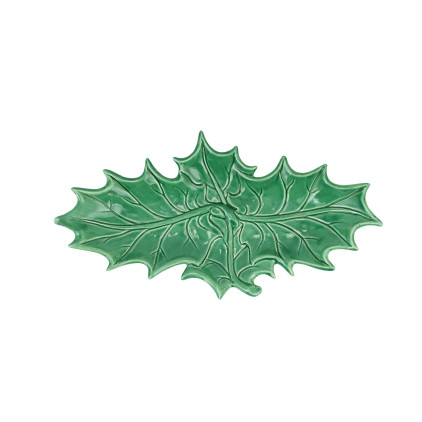 Vietri Lastra Evergreen Figural Holly Two-Leaf Platter