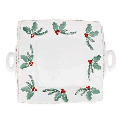 Vietri Lastra Evergreen Handled Square Platter