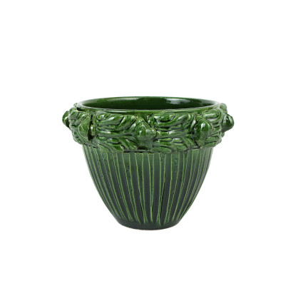 Vietri Rustic Garden Green Acanthus Leaf Small Cachepot