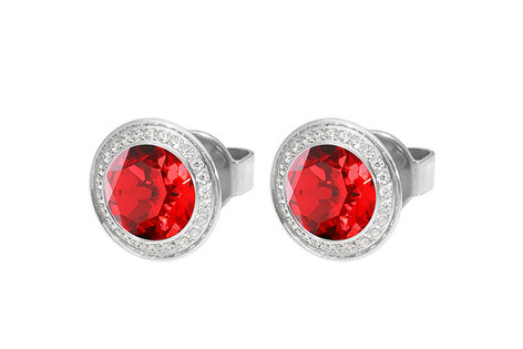 QUDO Tondo Deluxe Stud Earrings Silver/Scarlet 9mm