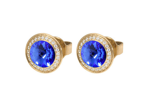 QUDO Tondo Deluxe Stud Earrings Gold/Sapphire 9mm