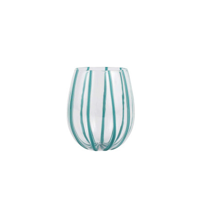 Vietri Nuovo Stripe Teal Stemless Wine Glass