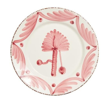 Abigails Casa Nuno Dinner Plate Pink & White Palm Design Set of 2