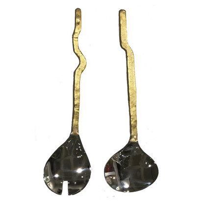 Abigails Salad Servers Raw Matte Brass