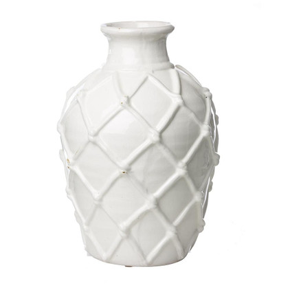 Abigails White Vase with Criss Cross Pattern