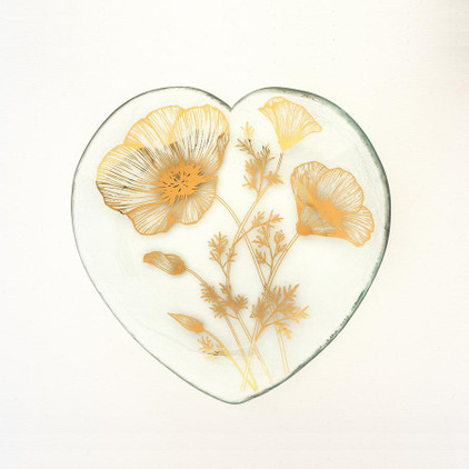 Annieglass Hearts 7" Collectible Poppy Heart Plate Gold