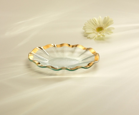 Annieglass Roman 8.5" X 6.5" Small Oval Tray Platinum Ruffled