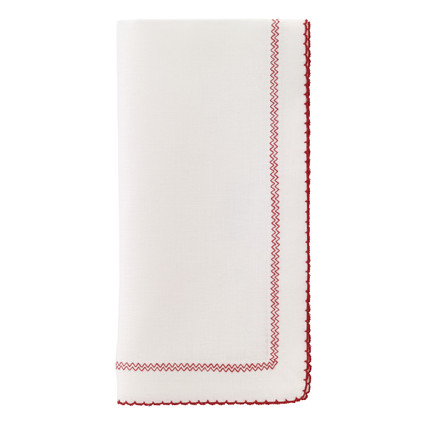 Bodrum Picot White Red 22 Napkins (Set of 4)