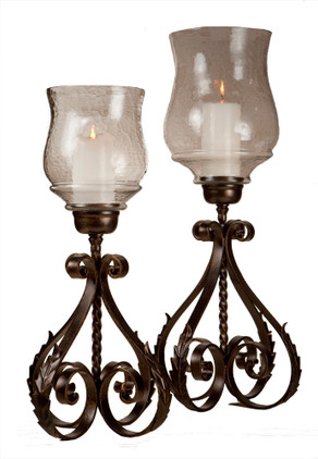 Dessau Home Bronze Iron Acanthus Leaf Hurricane with Hammered Globe - Large Home Decor