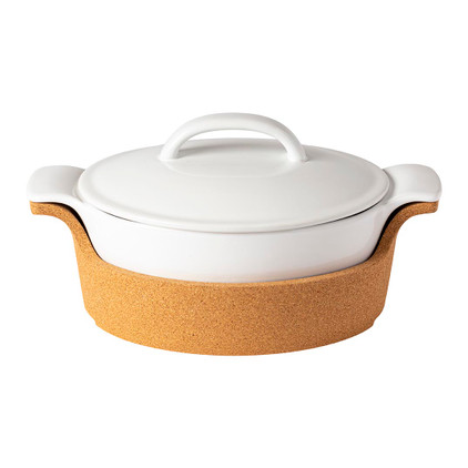 Casafina Ensemble Oval Covered Casserole with Cork Tray White