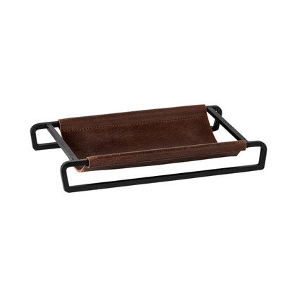 Costa Nova Leather Brown Rectangular Tray/Basket 10 inch Set of 2