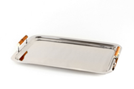 Dessau Home Nickel Rectangle Tray With Bamboo Handles Home Decor