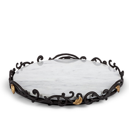 GG Collection Gold Leaf Marble Lazy Susan with Metal Base