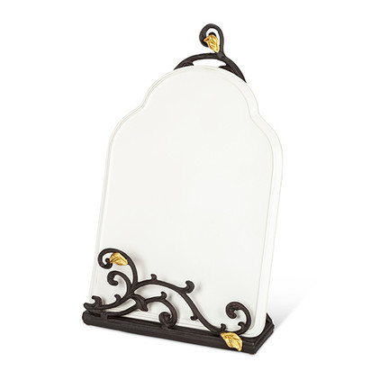 GG Collection Metal Gold Leaf Book & Tablet Holder Stand with White Stoneware Message Board