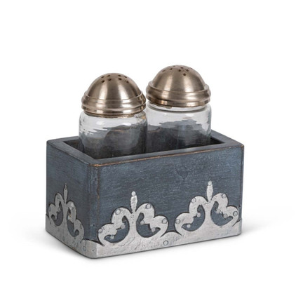 GG Collection Blackwashed Mango Wood with Metal Inlay Salt & Pepper Set