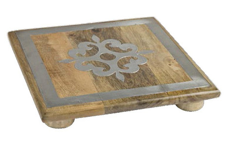 GG Collection 10 inch Wood Trivet with Metal Inlay