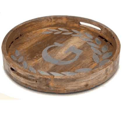 GG Collection 20" Round Mango Wood & Metal Tray W