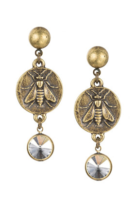 French Kande Earrings Brass Mini Abeille Crystal