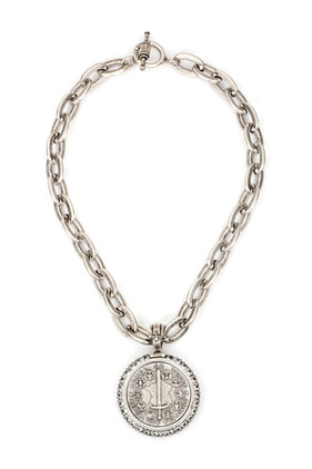 French Kande Necklace Silver Swarovski Du Terre Medallion 17in.