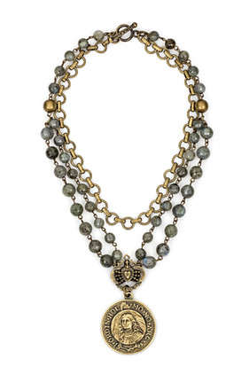 French Kande Necklace Triple Labradorite Immaculate Heart 16in.