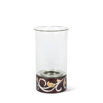 GG Collection Mango Wood with Metal Inlay Gold Leaf 135"H Candleholder