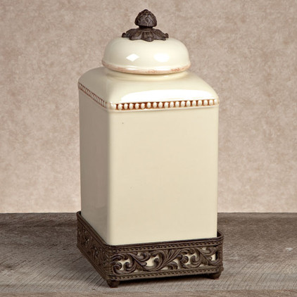 GG Collection Gracious Goods Large Cream Ceramic Canister with Metal Base