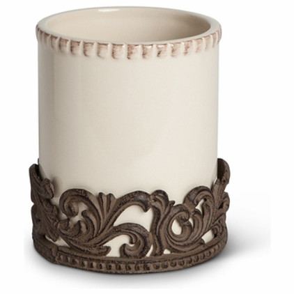 GG Collection Gracious Goods Cream Ceramic Utensil Holder or Wine Chiller with Metal Base