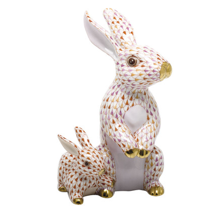 Herend Porcelain Bunny with Babe 4.25L X 6.75H