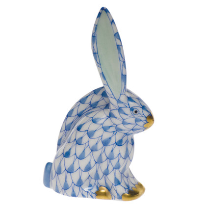 Herend Blue Fishnet Figurine - Rabbit Miniature 2.25 inch H