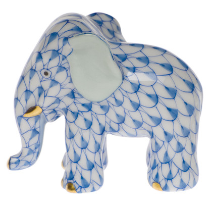 Herend Blue Fishnet Figurine - Miniature Elephant 1.75 inch H