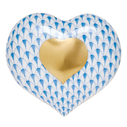 Herend Blue Fishnet Figurine - Heart Of Gold 2.75 inch L X 3 inch W