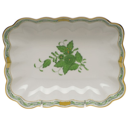 Herend Chinese Bouquet Green Oblong Dish 7.25 inch L X 5.5 inch W