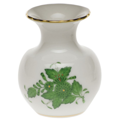 Herend Chinese Bouquet Green Medium Bud Vase With Lip 2.75 inch H