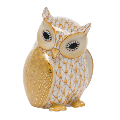 Herend Butterscotch Fishnet Figurine - Mother Owl 2 inch L X 2.75 inch H