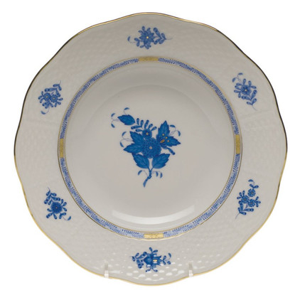 Herend Chinese Bouquet Blue Rim Soup Plate 8 inch D