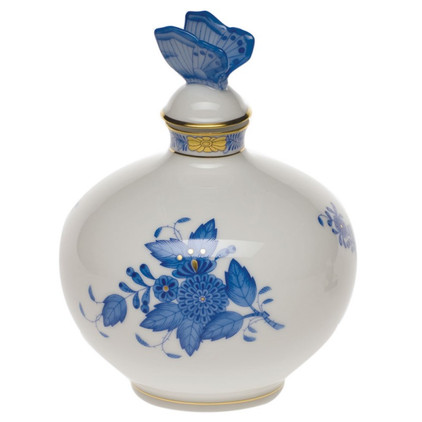 Herend Chinese Bouquet Blue Perfume With Butterfly 4 inch W X 5 inch H