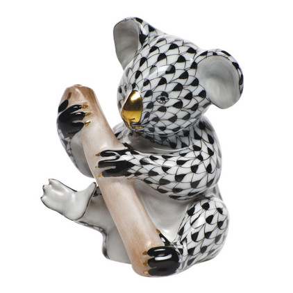 Herend Shaded Black Fishnet Figurine - Little Koala 1.75 inch L X 2.75 inch H