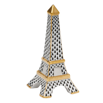 Herend Shaded Black Fishnet Figurine - Eiffel Tower 2.25 inch L X 5 inch H