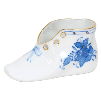 Herend Chinese Bouquet Blue Baby Shoe 4.5 inch L X 2.75 inch H