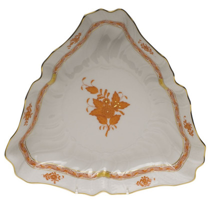Herend Chinese Bouquet Rust Triangle Dish 9.5 inch L