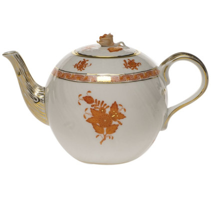 Herend Chinese Bouquet Rust Tea Pot With Rose (36 Oz) 5.5 inch H