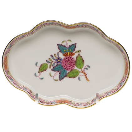 Herend Chinese Bouquet Multicolor Small Scalloped Tray 5.5 inch L