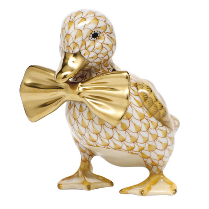 Herend Shaded Butterscotch Fishnet Figurine - Dashing Duckling 3 inch L X 2.5 inch H