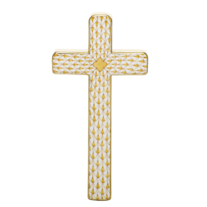 Herend Porcelain Fishnet Butterscotch Cross 4.75L X 2.25W