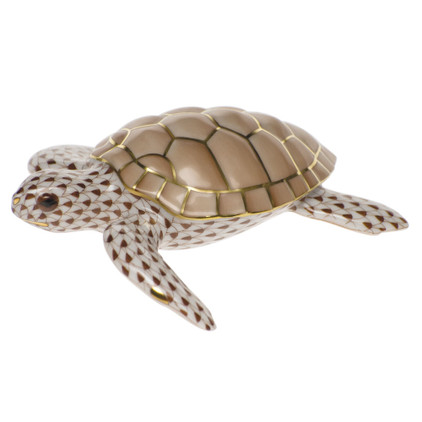 Herend Shaded Brown Fishnet Figurine - Loggerhead Turtle 4.5 inch L X 1.5 inch