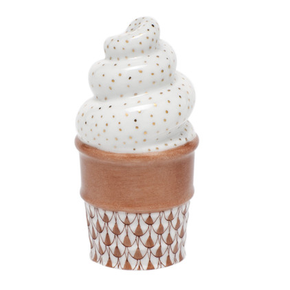Herend Shaded Brown Fishnet Figurine - Ice Cream Cone 1.5 inch L X 2.5 inch H