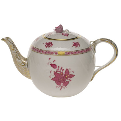 Herend Chinese Bouquet Raspberry Tea Pot With Rose (60 Oz) 6.5 inch H