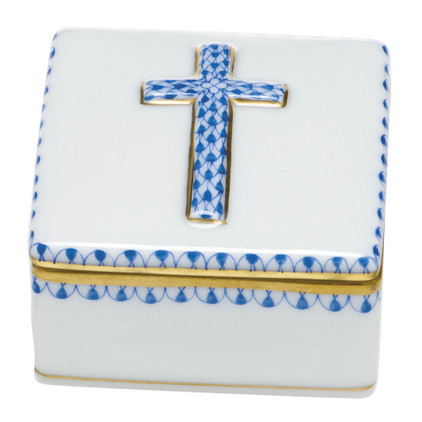 Herend Porcelain Fishnet Box Blue Prayer Box 2L X 1.5H